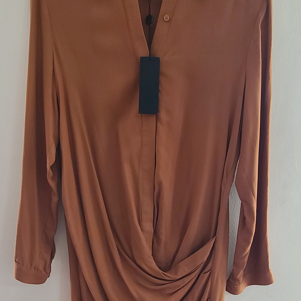 Gianni Bini Orange Draped Long Sleeve Dress